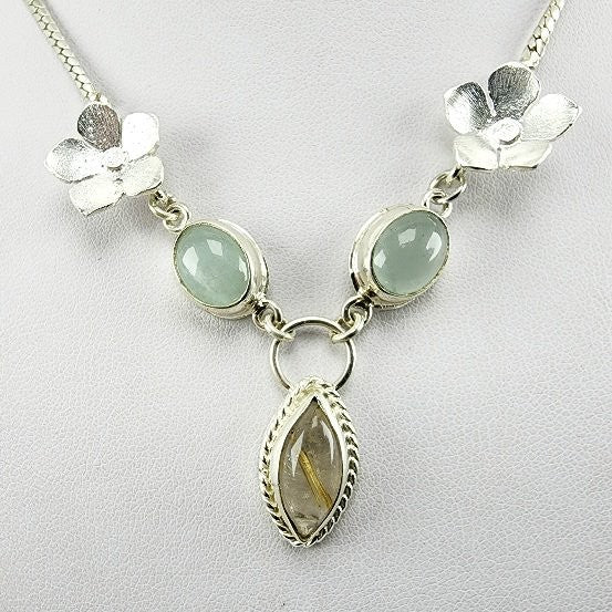 Gargantilla de Cuarzo Rutilado y Aguamarina