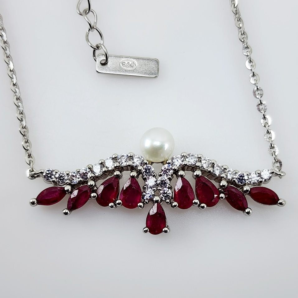 Pulsera de Rubí, perla y Cubic Zirconia