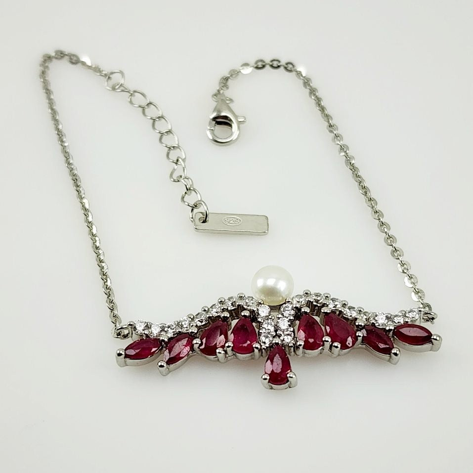 Pulsera de Rubí, perla y Cubic Zirconia