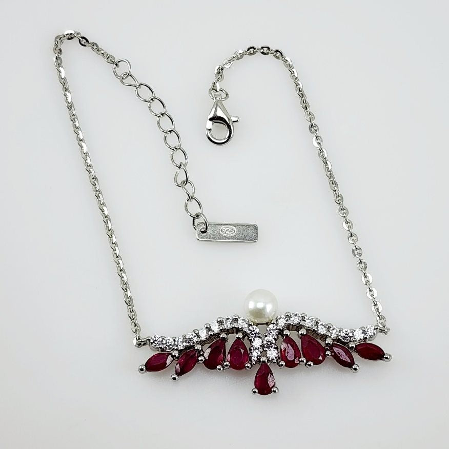 Pulsera de Rubí, perla y Cubic Zirconia