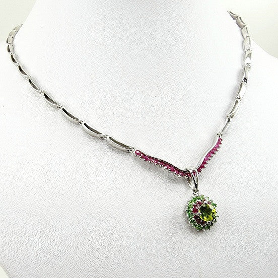 Gargantilla de Peridoto, Tsavorite y Rubí