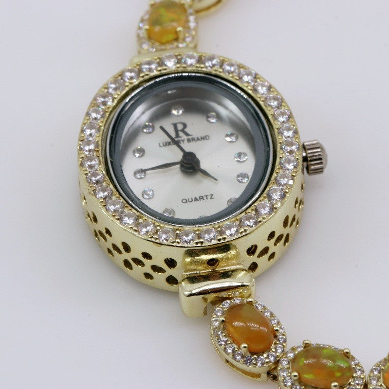 Reloj de Ópalo Welo y Cubic zirconia con baño en oro 18k