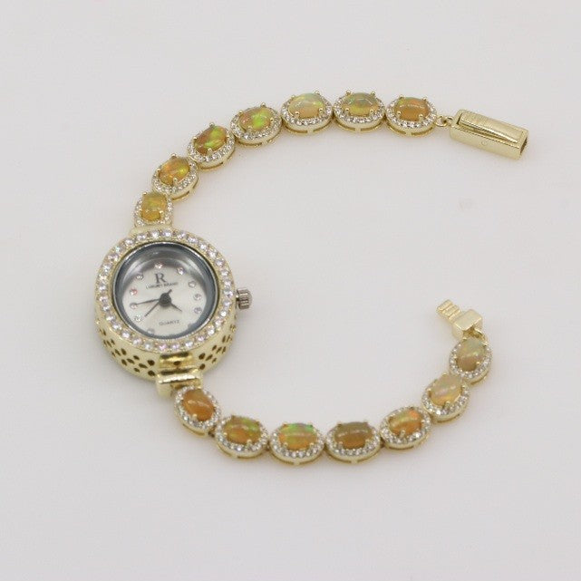 Reloj de Ópalo Welo y Cubic zirconia con baño en oro 18k