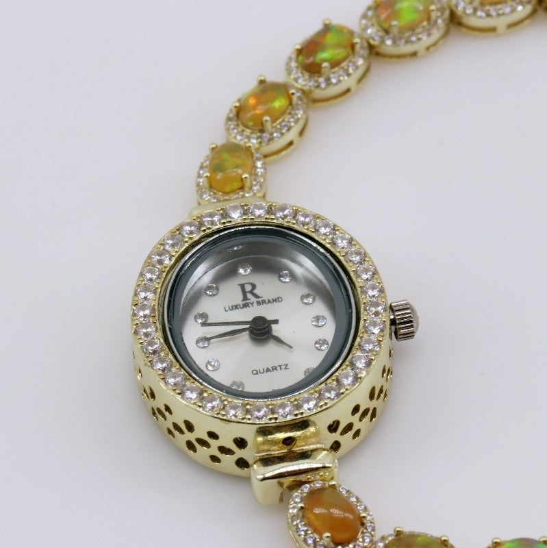 Reloj de Ópalo Welo y Cubic zirconia con baño en oro 18k