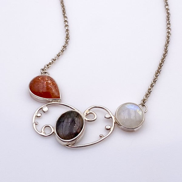 Gargantilla de Piedra Luna, Piedra sol y Labradorita lavanda