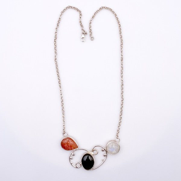 Gargantilla de Piedra Luna, Piedra sol y Labradorita lavanda