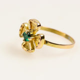 anillo de oro 18 k en forma de trebol con esmeralda 