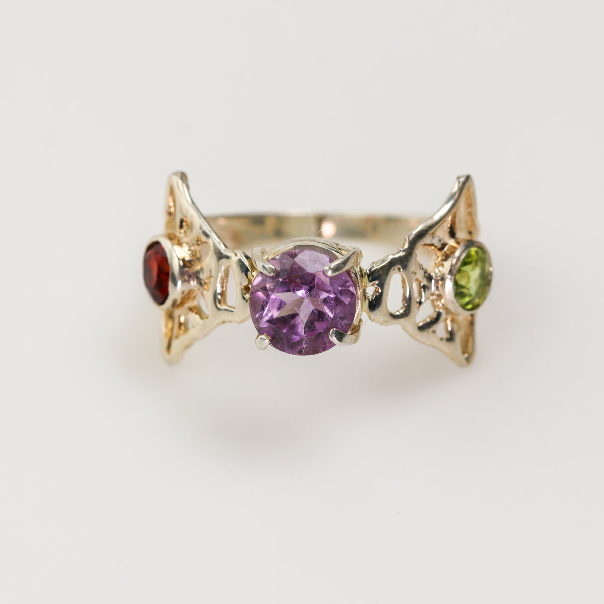 Amethyst, Citrine & Peridot Ring in Rhodium-Plated Silver, Size 15 | Rocas & Cristales