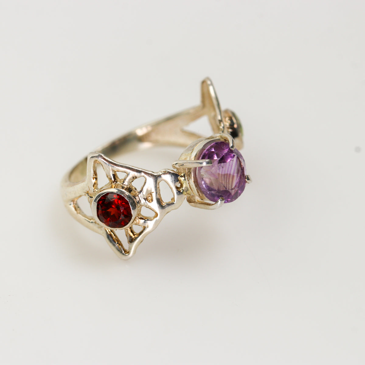Amethyst, Citrine & Peridot Ring in Rhodium-Plated Silver, Size 15 | Rocas & Cristales