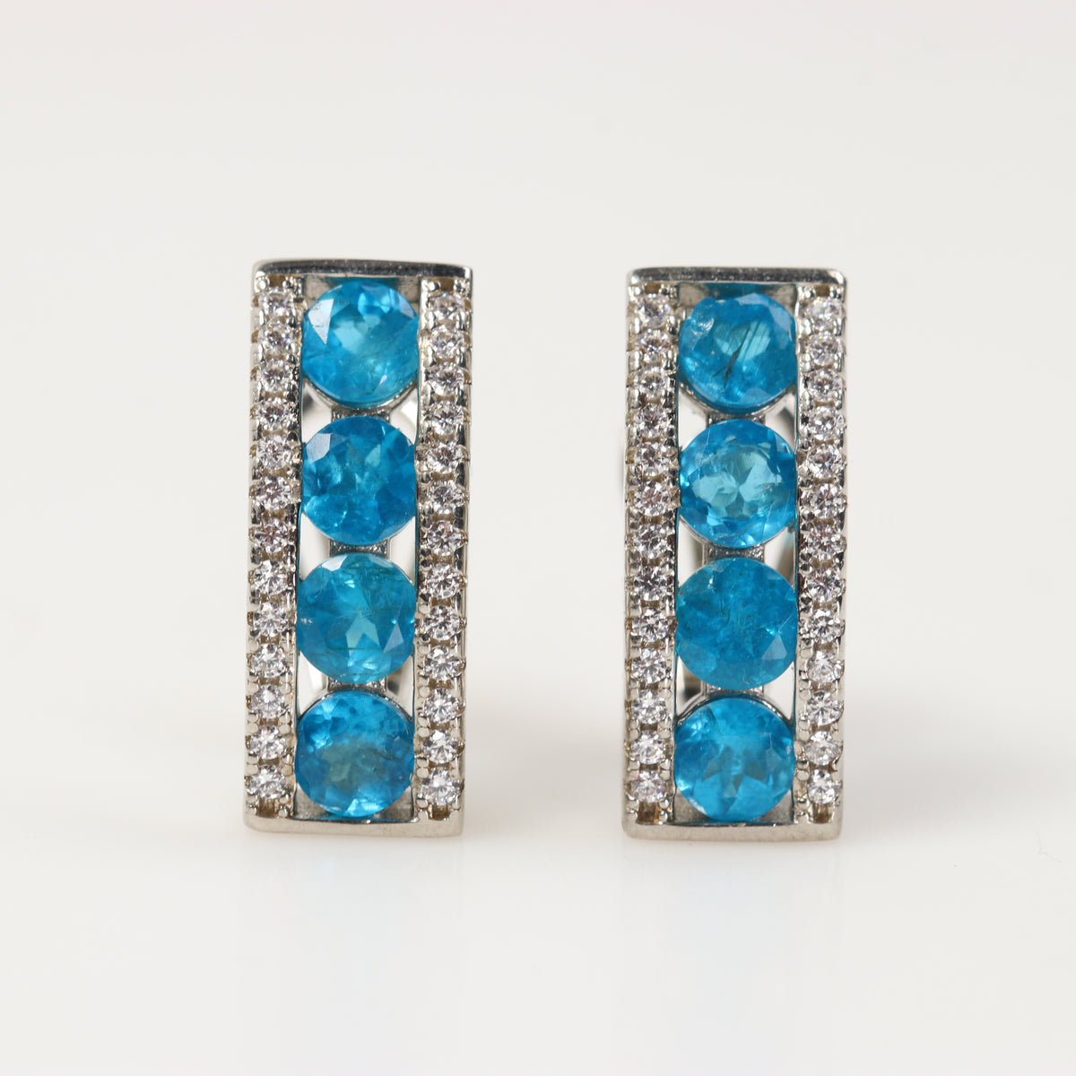 Hoop Earrings in 925 Silver with Apatite and Cubic Zirconia | Rocas & Cristales