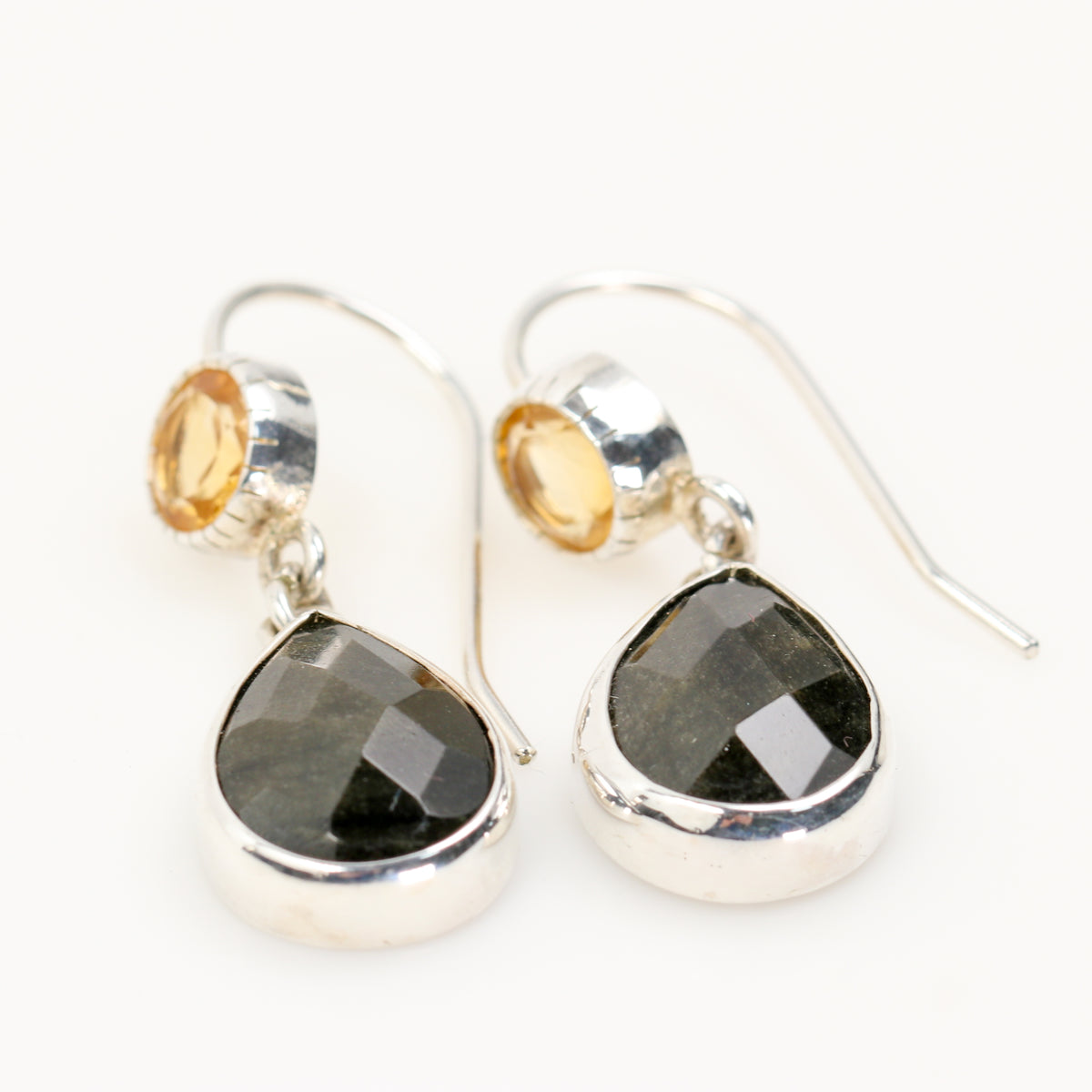 Aros de Obsidiana dorada y citrino en Plata 950 | Rocas & Cristales