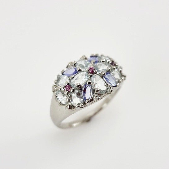 Anillo de Aguamarina, Tanzanita y Granate rodolita - Anillos