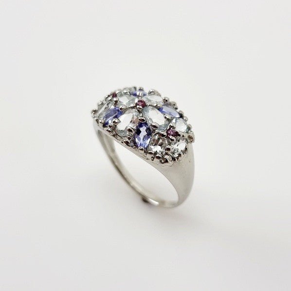 Anillo de Aguamarina, Tanzanita y Granate rodolita - Anillos