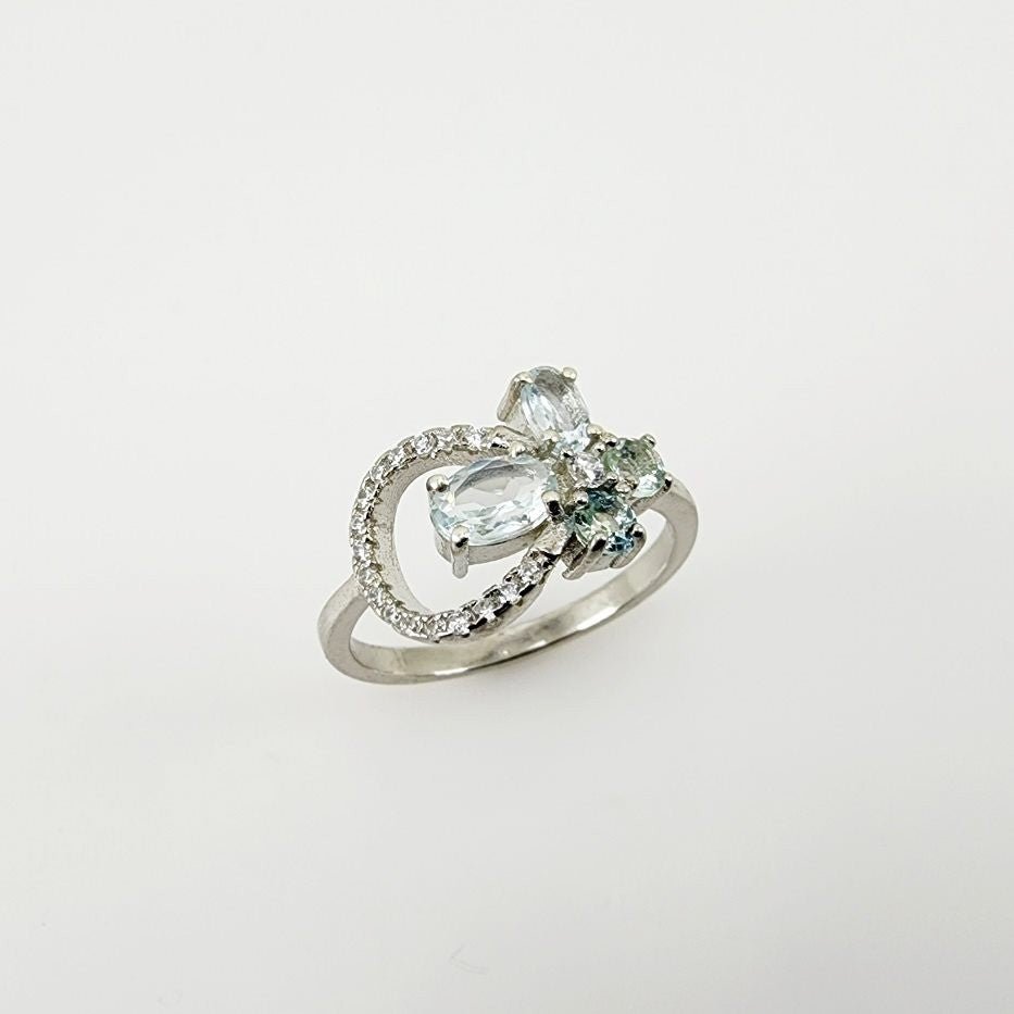 Anillo de Aguamarina y cubic zirconia - Anillos