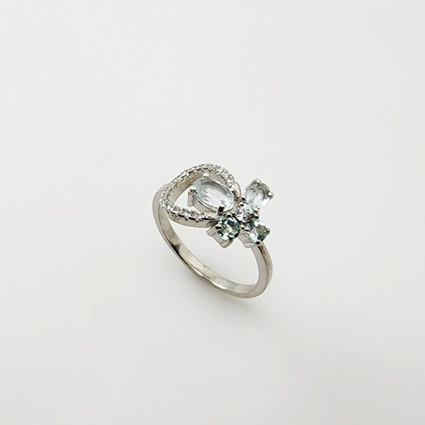 Anillo de Aguamarina y cubic zirconia - Anillos
