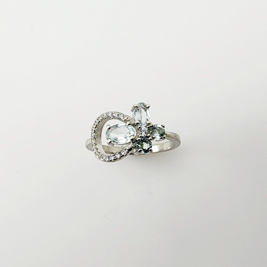 Anillo de Aguamarina y cubic zirconia - Anillos