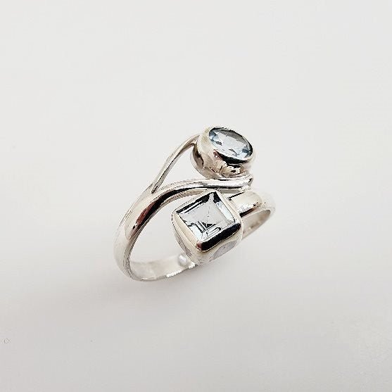Anillo de Aguamarina y topacio azul - Anillos