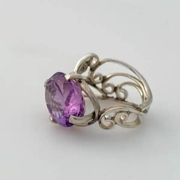 Anillo de Amatista Africana Natural en Plata 950 - Anillos