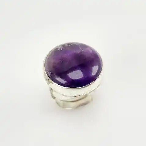 Anillo Regulable de Amatista en Plata 950 con gran cabujón circular violeta - Anillos