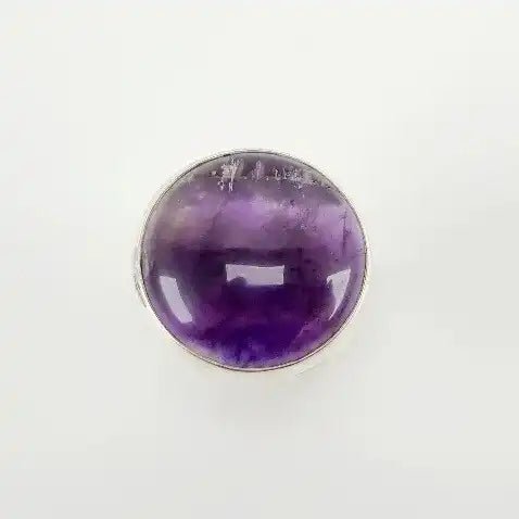 Anillo Regulable de Amatista en Plata 950 con gran cabujón circular violeta- Anillos