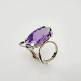 Anillo de Amatista en Plata 950-Talle 18 con gema corte navette y filigranas en ondas.- Anillos