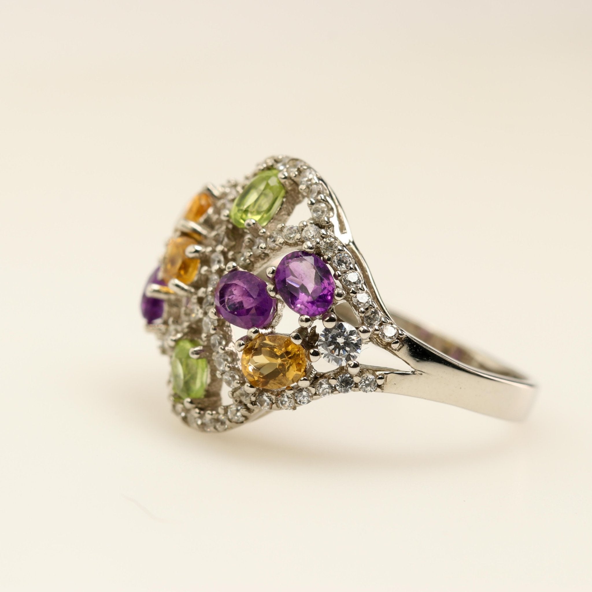 Anillo de Amatista, Citrino y Peridoto y cubic zirconia - Anillos