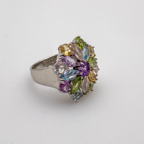 Anillo de Amatista, cuarzo rosa, peridoto y Topacio Azul - Anillos