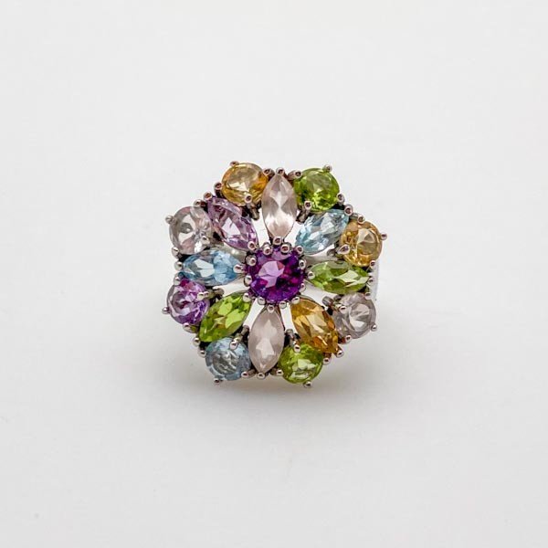 Anillo de Amatista, cuarzo rosa, peridoto y Topacio Azul - Anillos