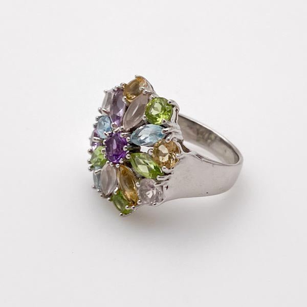 Anillo de Amatista, cuarzo rosa, peridoto y Topacio Azul - Anillos