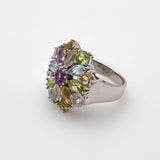 Anillo de Amatista, cuarzo rosa, peridoto y Topacio Azul - Anillos