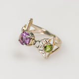 Anillo de Amatista, granate y Peridoto Talla 17 en Plata 950 | Rocas & Cristales - Joyería de autor