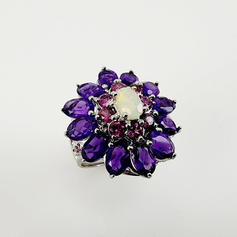 Anillo de Amatista, Ópalo welo y Rodolita - Anillos