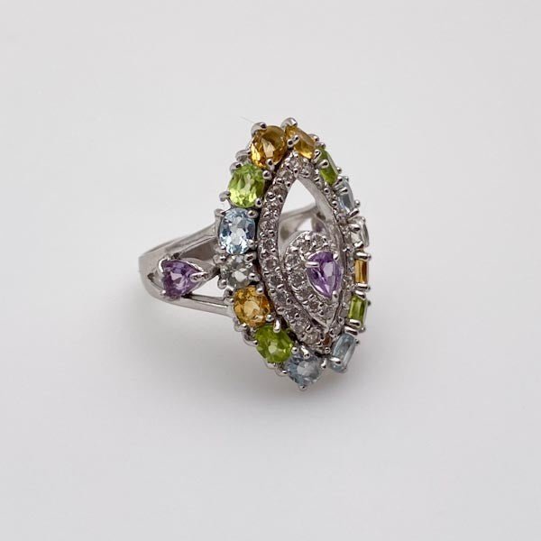 Anillo de Amatista, Peridoto, Topacio azul, Citrino y cubic zirconia - Anillos