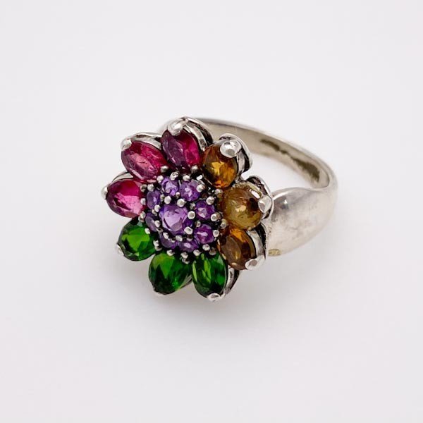 Anillo de Citrino, Amatista, Diopsido y Granate Rodolita - Anillos