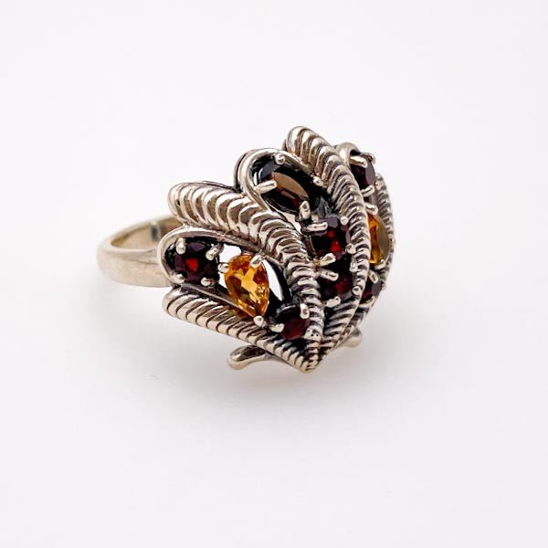 Anillo de Citrino, Granate y Cuarzo Ahumado - Anillos