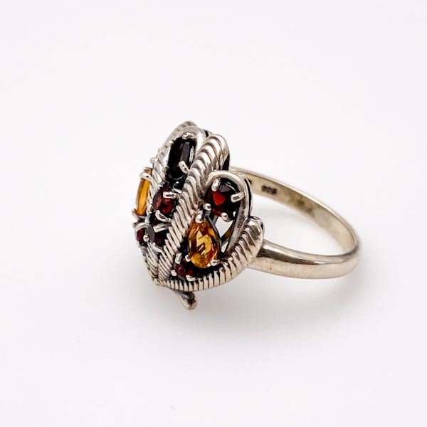 Anillo de Citrino, Granate y Cuarzo Ahumado - Anillos