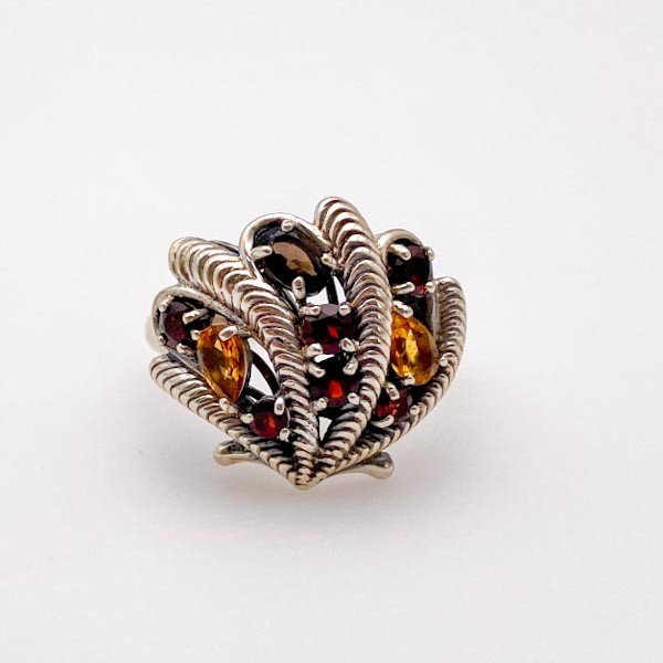 Anillo de Citrino, Granate y Cuarzo Ahumado - Anillos