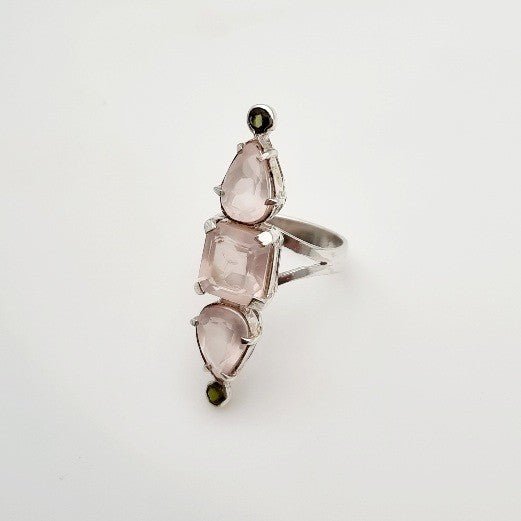 Anillo de Cuarzo Rosa y turmalina verde - Anillos