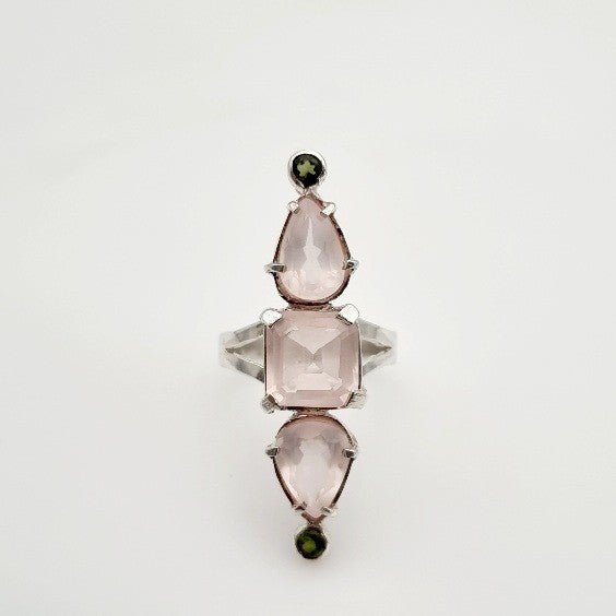 Anillo de Cuarzo Rosa y turmalina verde - Anillos