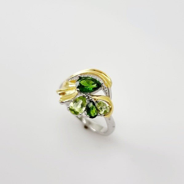 Anillo de Diópsido, peridoto y cubic zirconia - Anillos