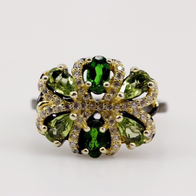 Anillo de Diópsido, peridoto y cubic zirconia - Anillos