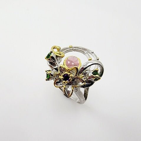 Anillo de diopsido, turmalina rosa y amatista - Anillos
