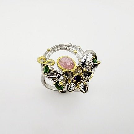 Anillo de diopsido, turmalina rosa y amatista - Anillos