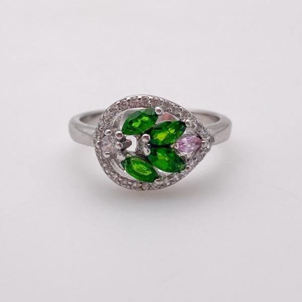 Anillo de diopsido, turmalina rosa y cubic zirconia - Anillos