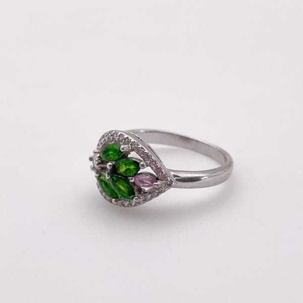 Anillo de diopsido, turmalina rosa y cubic zirconia - Anillos