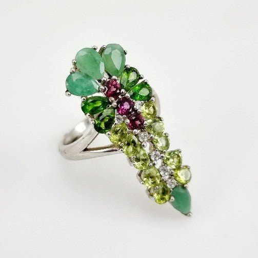 Anillo de Esmeralda, Diópsido, Turmalina rosa, Peridoto y cubic zirconia - Anillos