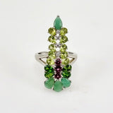 Anillo de Esmeralda, Diópsido, Turmalina rosa, Peridoto y cubic zirconia - Anillos