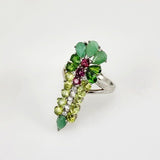 Anillo de Esmeralda, Diópsido, Turmalina rosa, Peridoto y cubic zirconia - Anillos