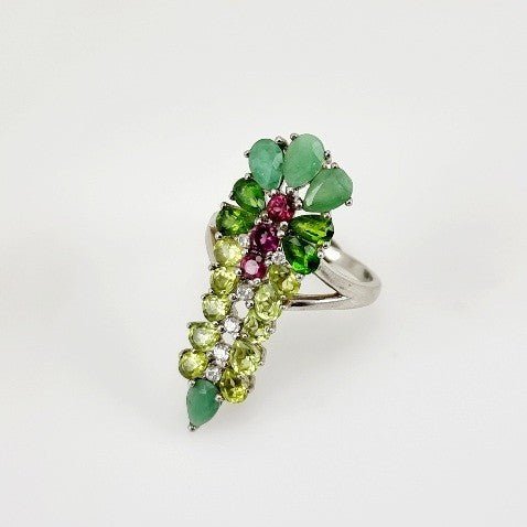 Anillo de Esmeralda, Diópsido, Turmalina rosa, Peridoto y cubic zirconia - Anillos