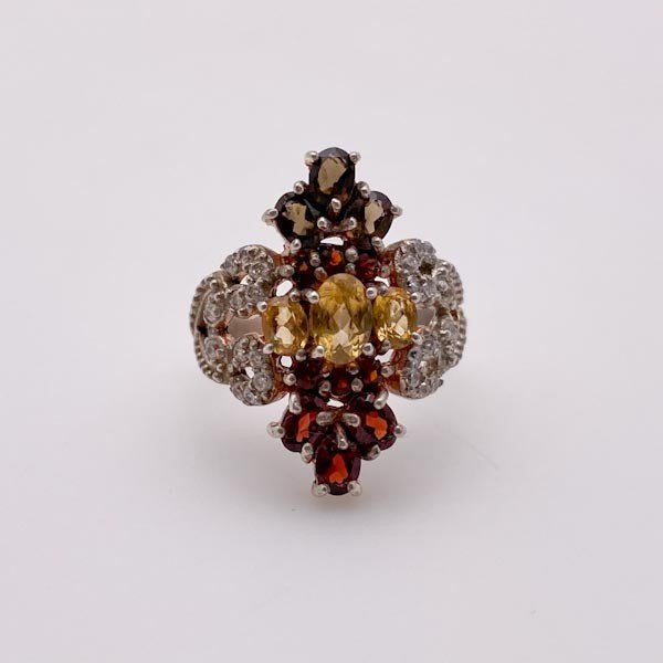 Anillo de Granate, Citrino, cuarzo ahumado y cubic zirconia - Anillos